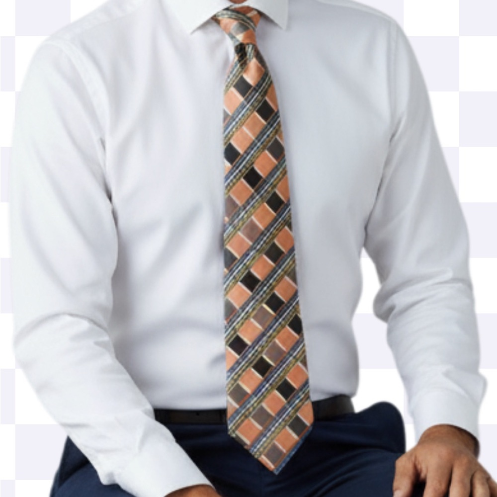 Geoffrey Beene Brown Multi Color 100% Silk Tie - 56" x 4"